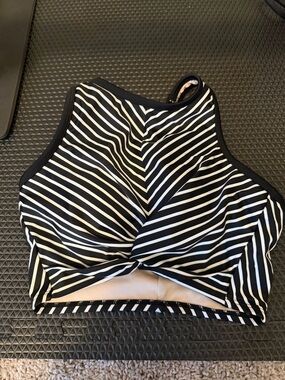 Women's Kona Sol Striped Black & White High-Neck Swim Top